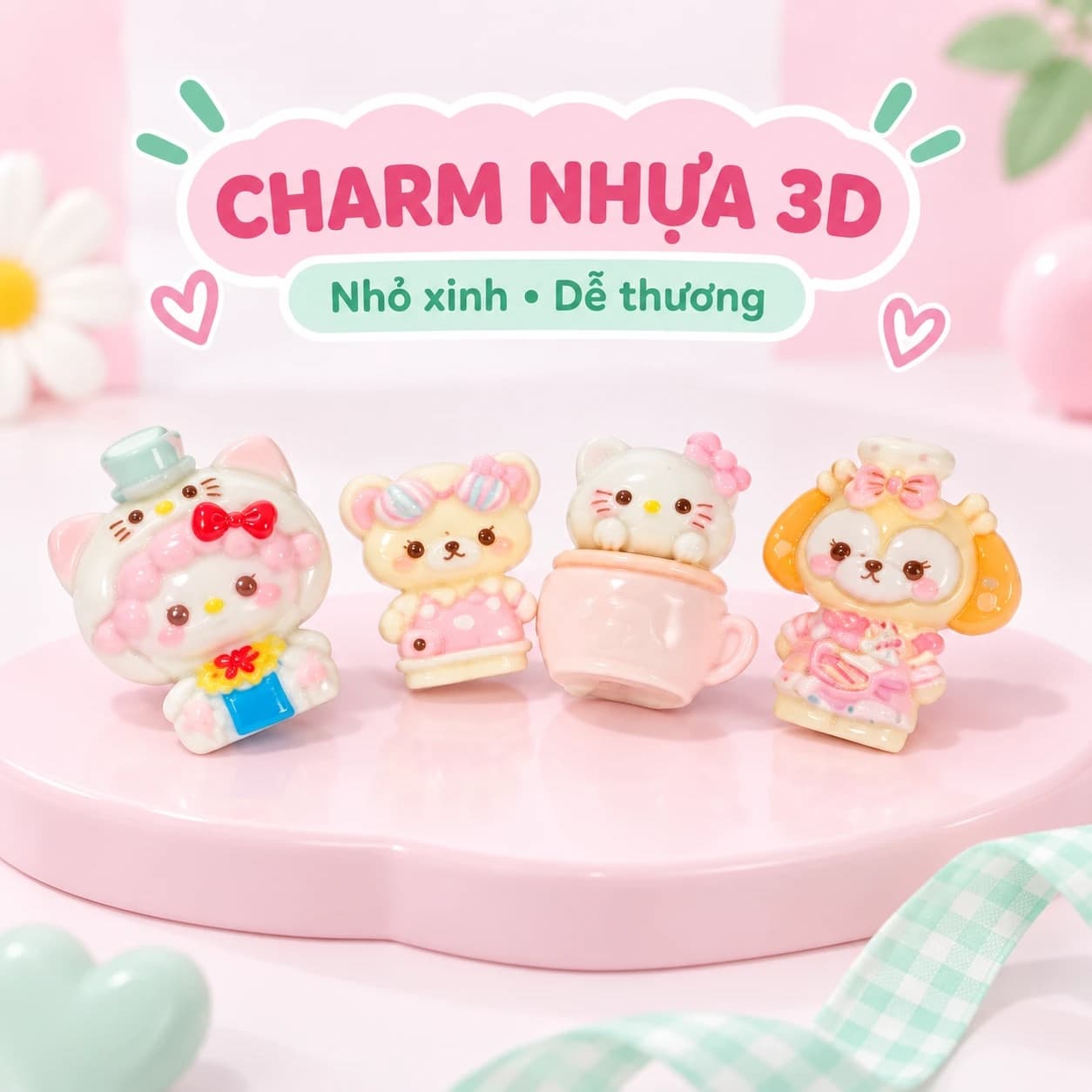 Set 4 Charm Nhựa 3D Hình Nhân Vật Dễ Thương