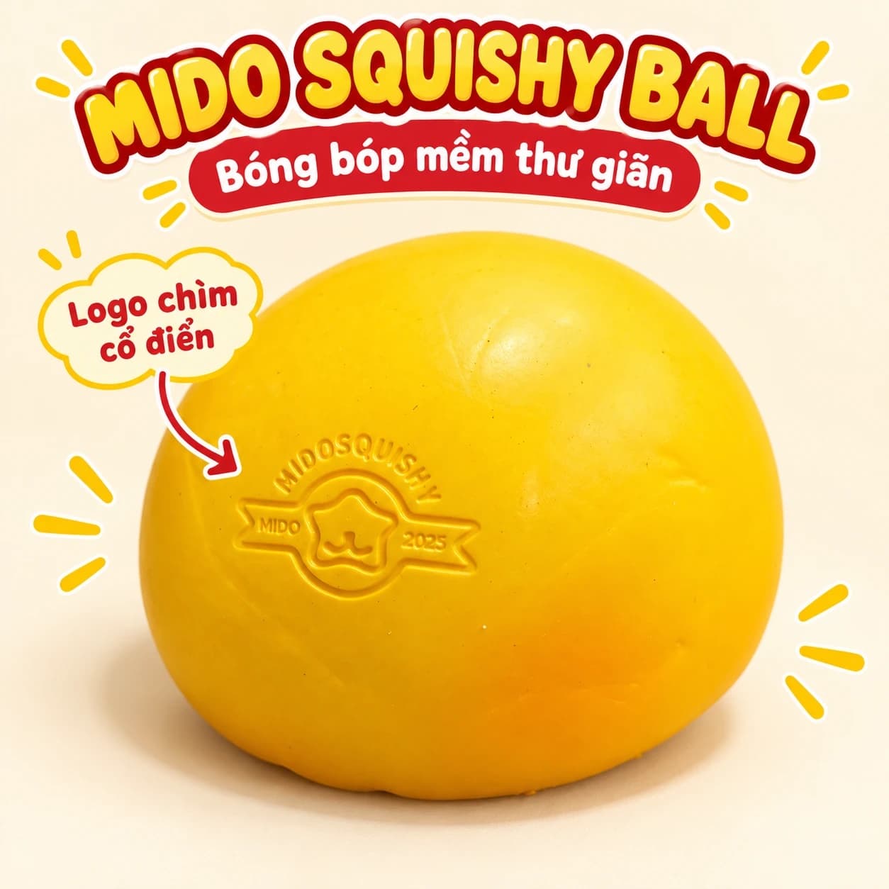 Bóng Mido Squishy Ball Bóp Mềm Giảm Stress - Đồ Chơi Thư Giãn Logo Chìm
