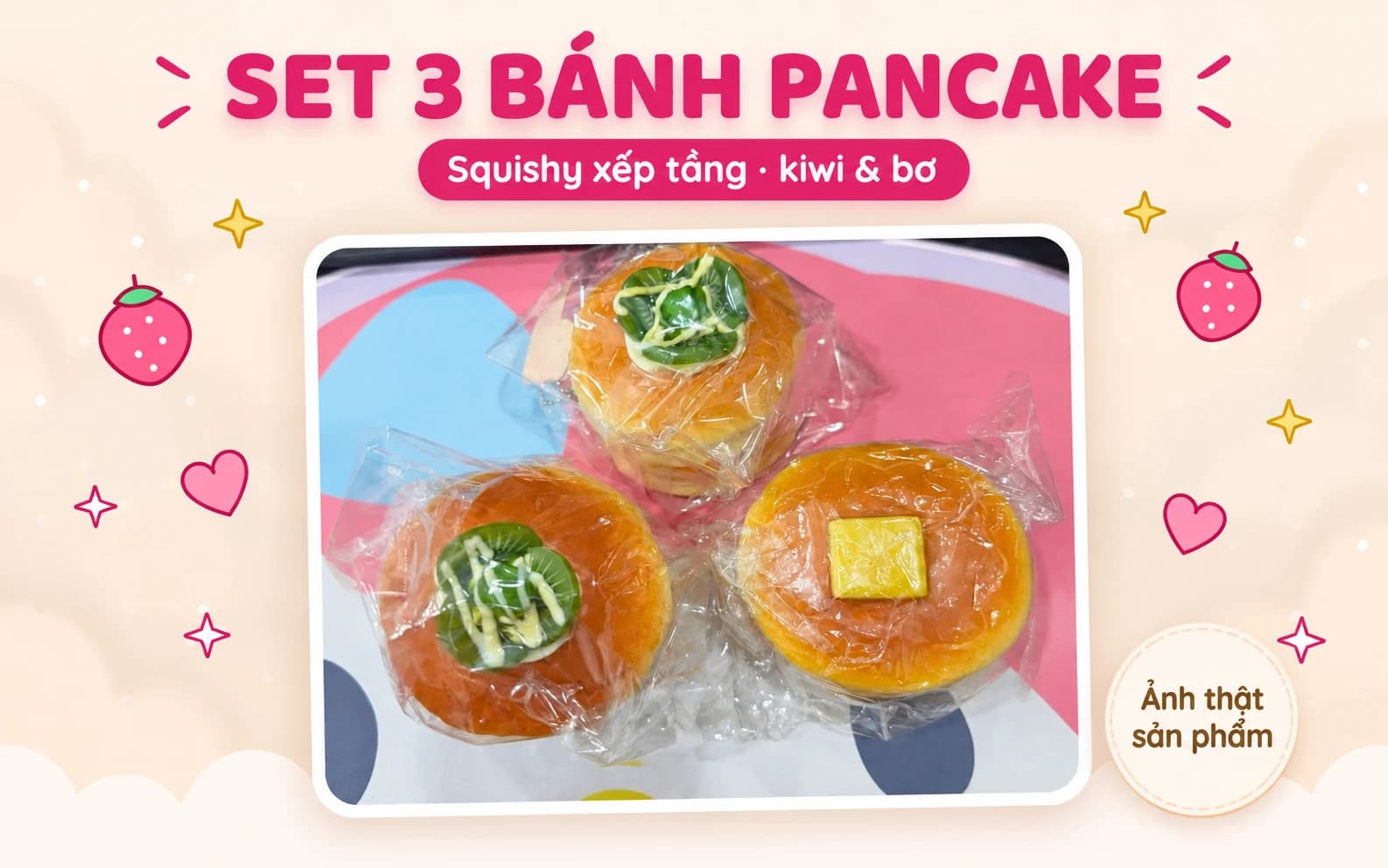 Set 3 Bánh Pancake Squishy Xếp Tầng Kiwi & Bơ