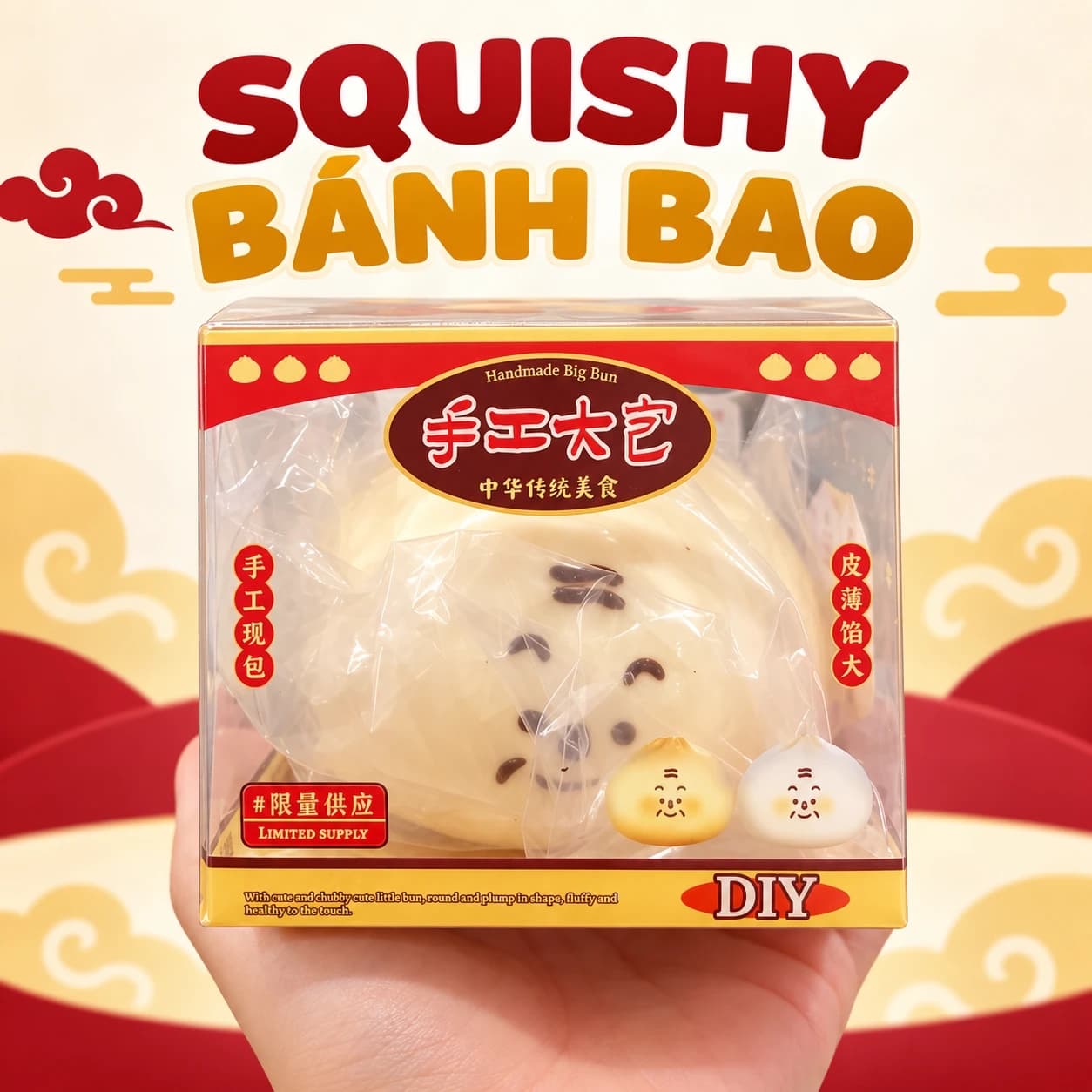 Squishy bánh bao mặt cười có hộp