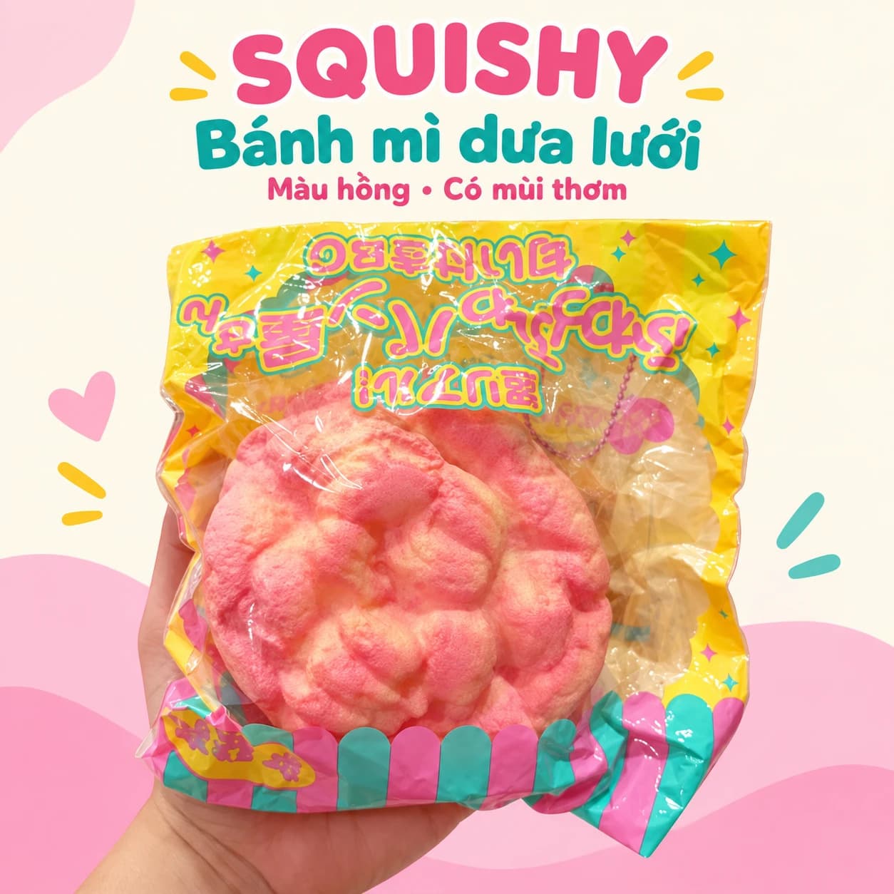 Squishy bánh mì dưa lưới màu hồng có mùi thơm