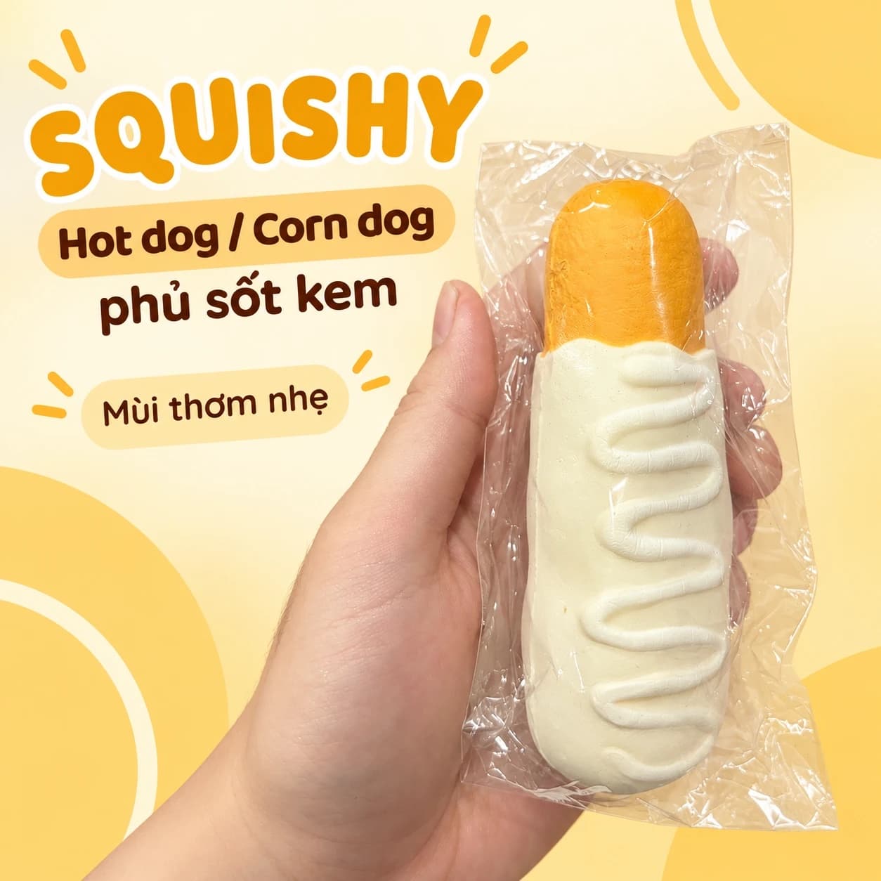 Squishy bánh mì Hot dog / Corn dog phủ sốt kem