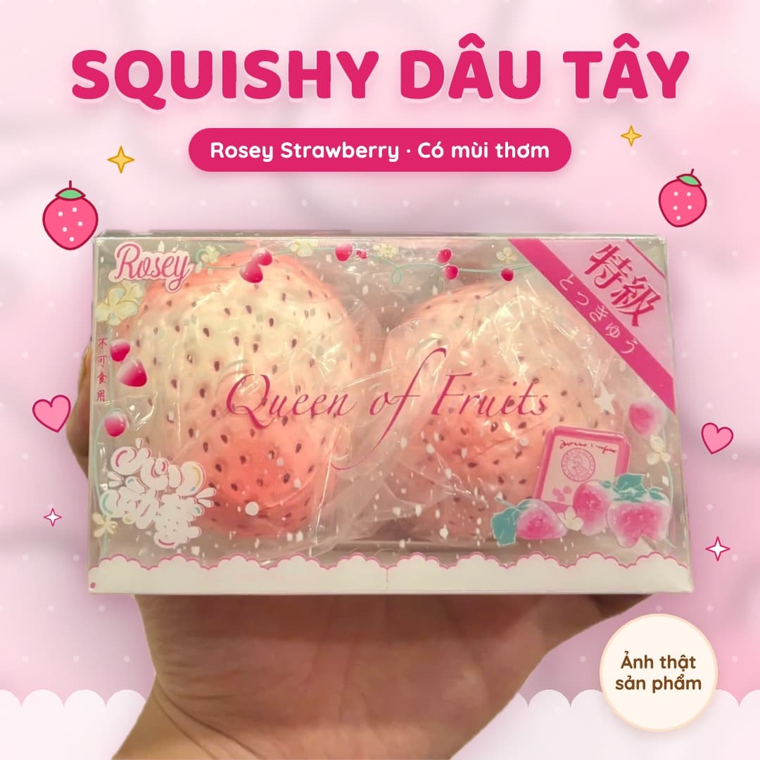 Squishy Dâu Tây Rosey Strawberry Set 2 Quả Có Mùi Thơm