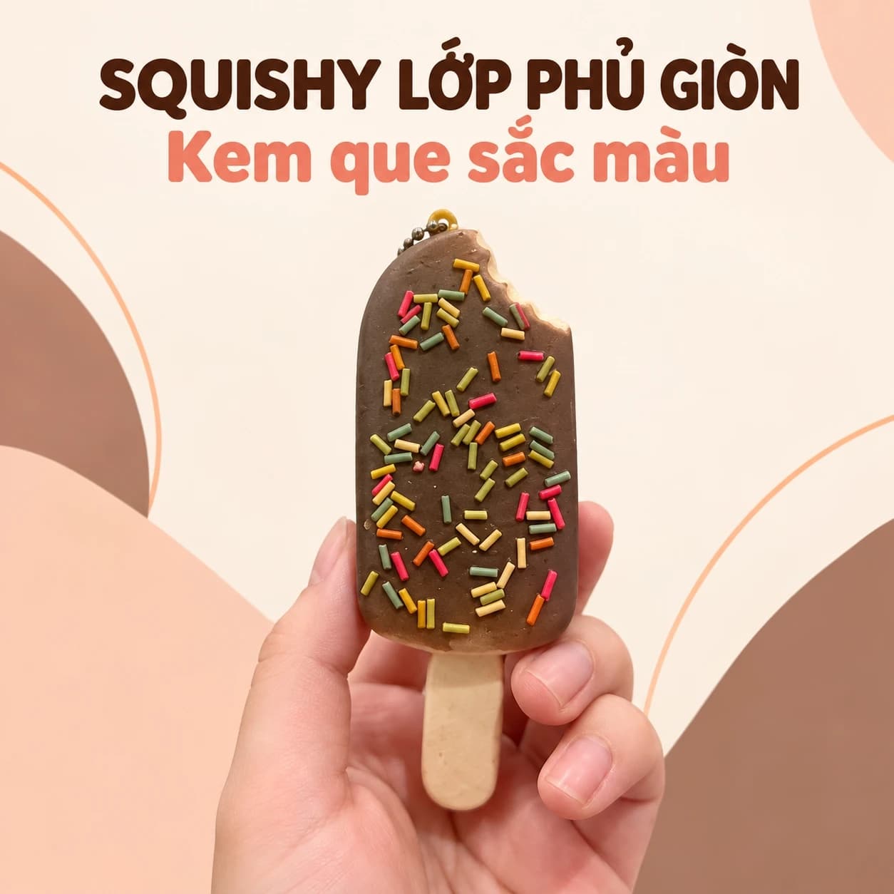 Squishy Kem Que Lớp Phủ Giòn Rắc Cốm Màu