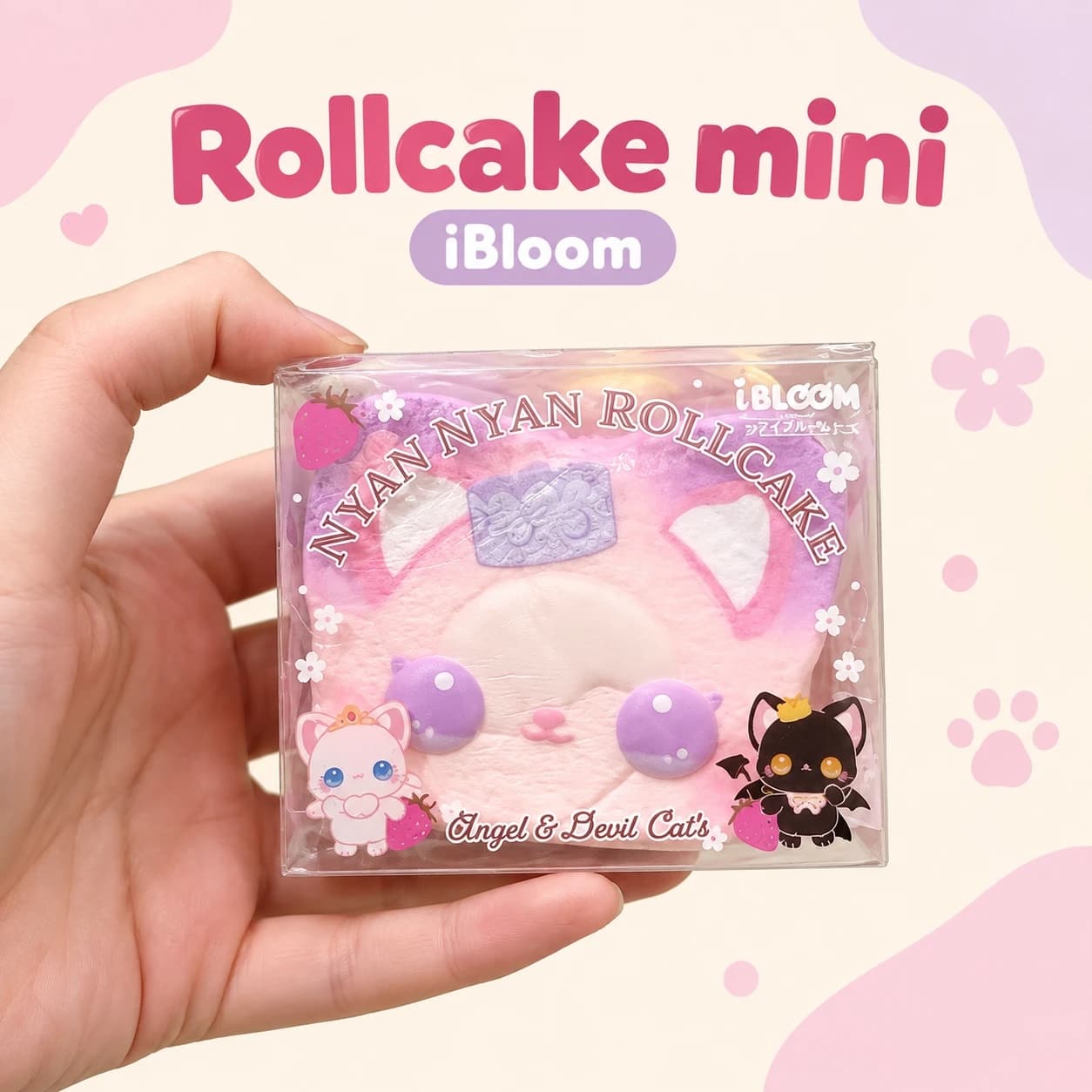 Squishy Rollcake mini iBloom hình mèo màu hồng