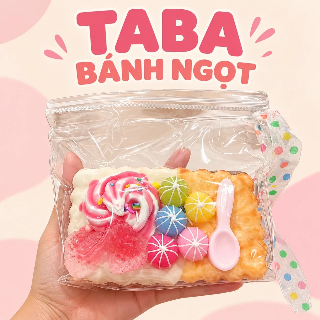 Taba bánh ngọt nhiều màu trong túi trong suốt