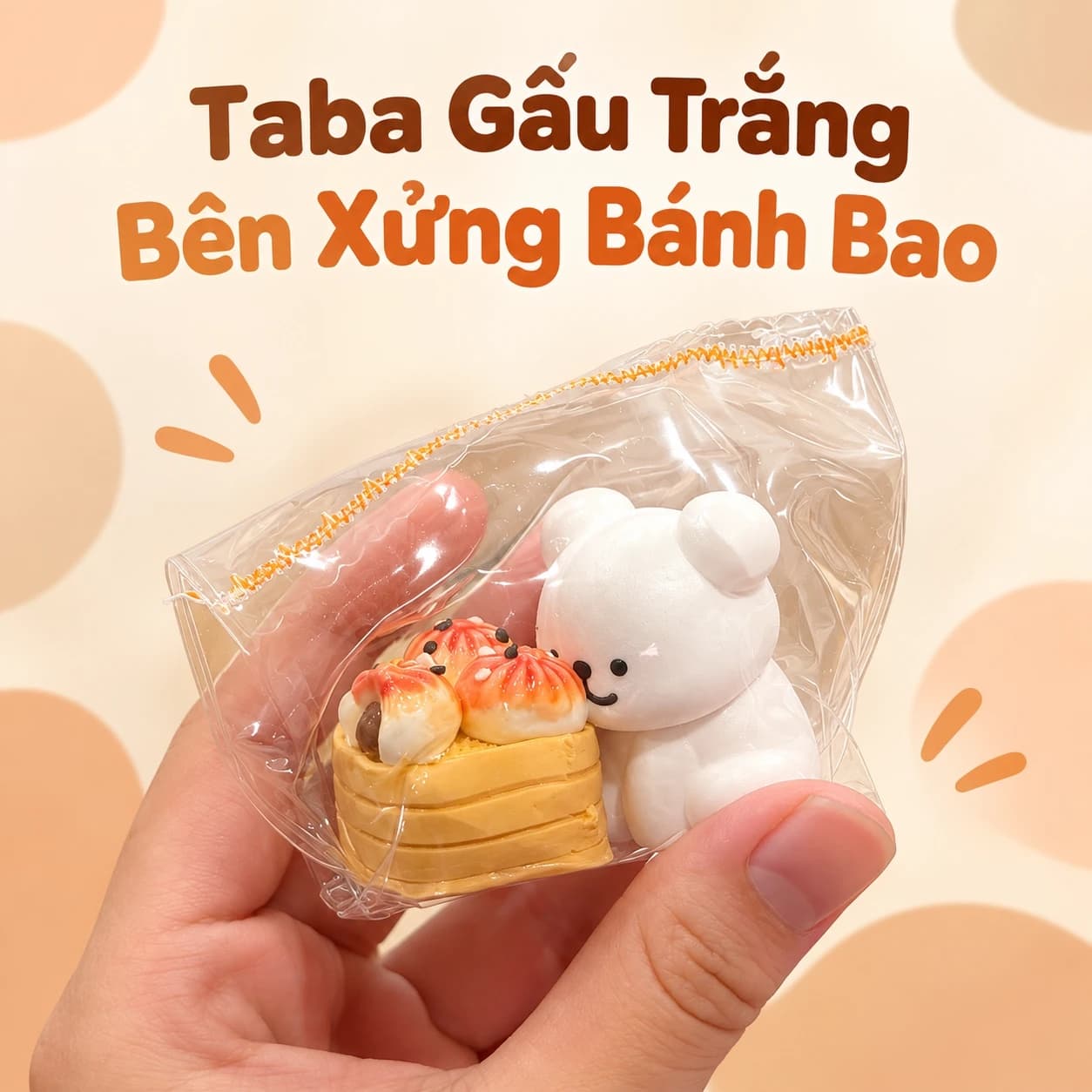 Taba Gấu Trắng Bên Xửng Bánh Bao – Đồ chơi squishy