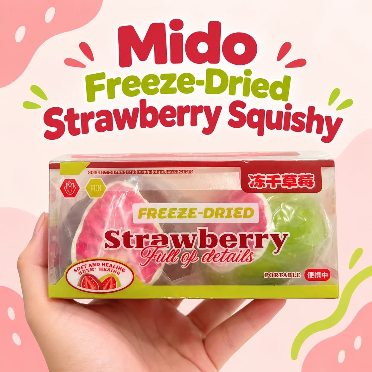 Mido Freeze-Dried Strawberry Squishy – Đồ chơi bóp mềm dâu tây sấy lạnh