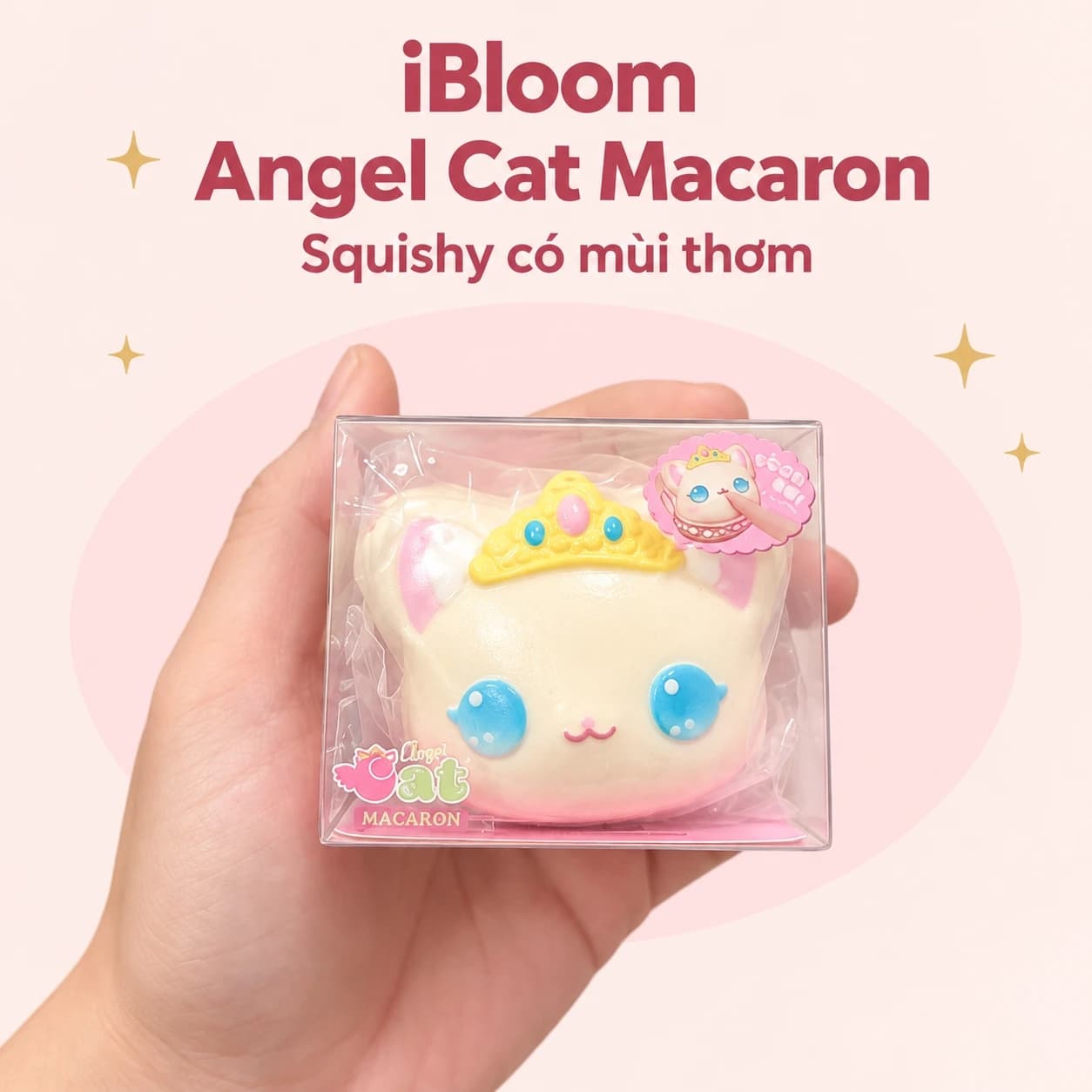 iBloom Angel Cat Macaron – Squishy mèo đội vương miện có mùi thơm